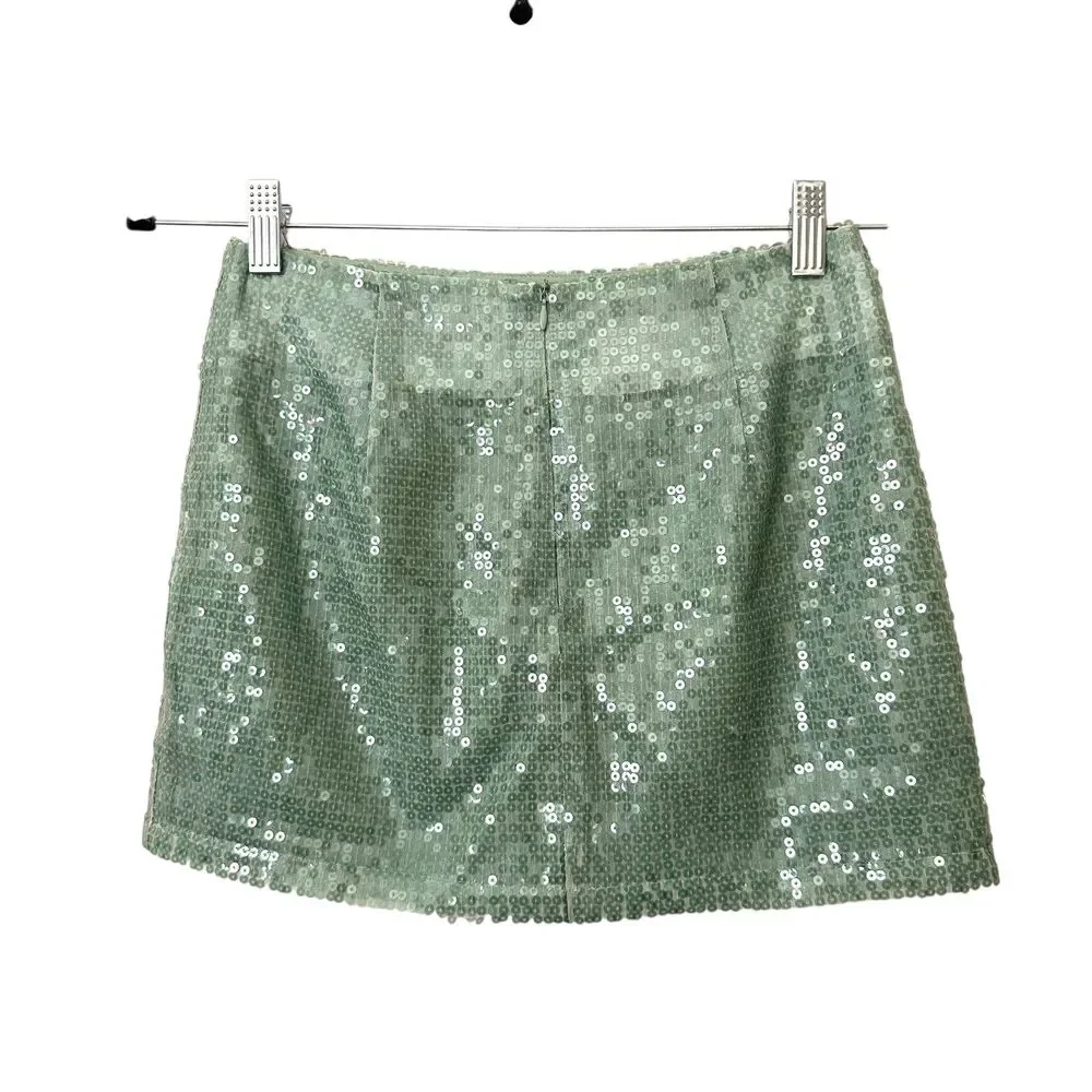 NONCHALANT Christy Sequined Mini Skirt Sage‎ Green X-Small